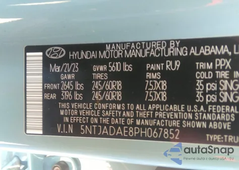 2023 Hyundai Santa Cruz Se z USA, uszkodzony, nr VIN 5NTJADAE8PH067852